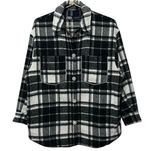 ZARA NWT Plaid Long Sleeve Bling Detail Wool Blend Button Front Shacket S